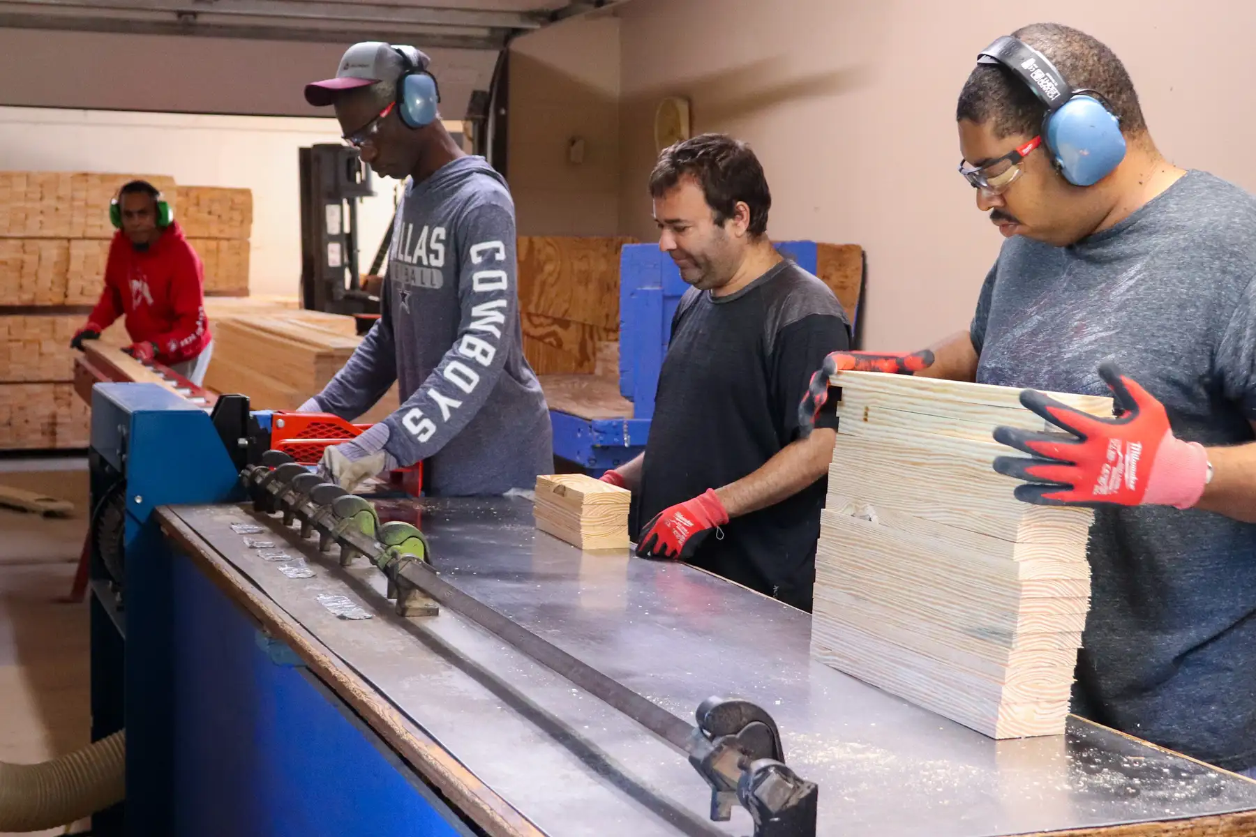 woodshop cutting and stacking
